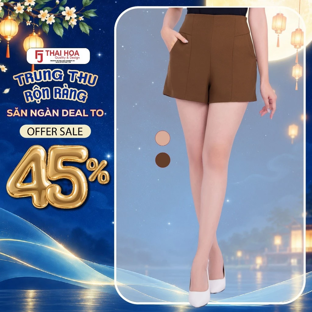 Quần short nữ 23QSW-110 Thái Hòa, vải tuyết mưa mềm mại, chống nhăn tồn dáng