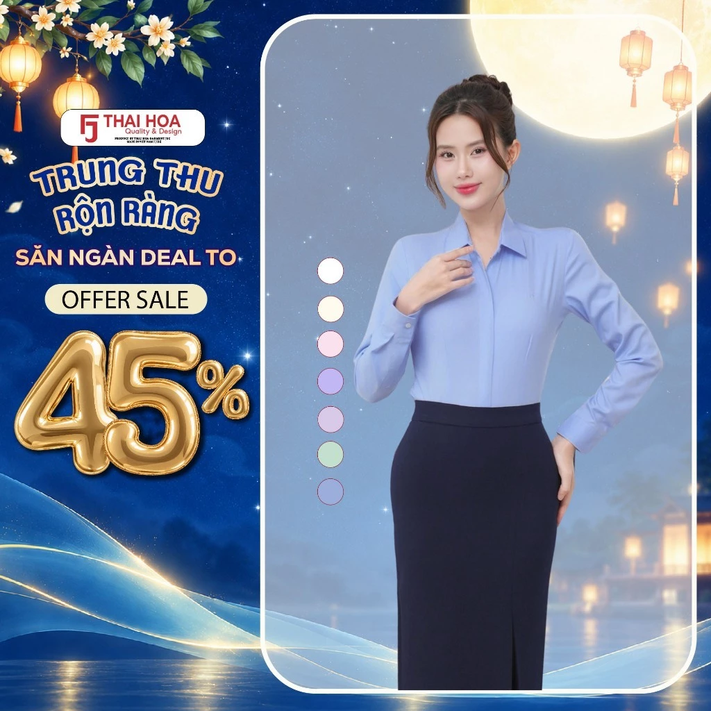 Áo sơ mi nữ dài tay Thái Hòa 102 chất liệu cotton cao cấp thiết kế nẹp khuy kiểu dắng công sở