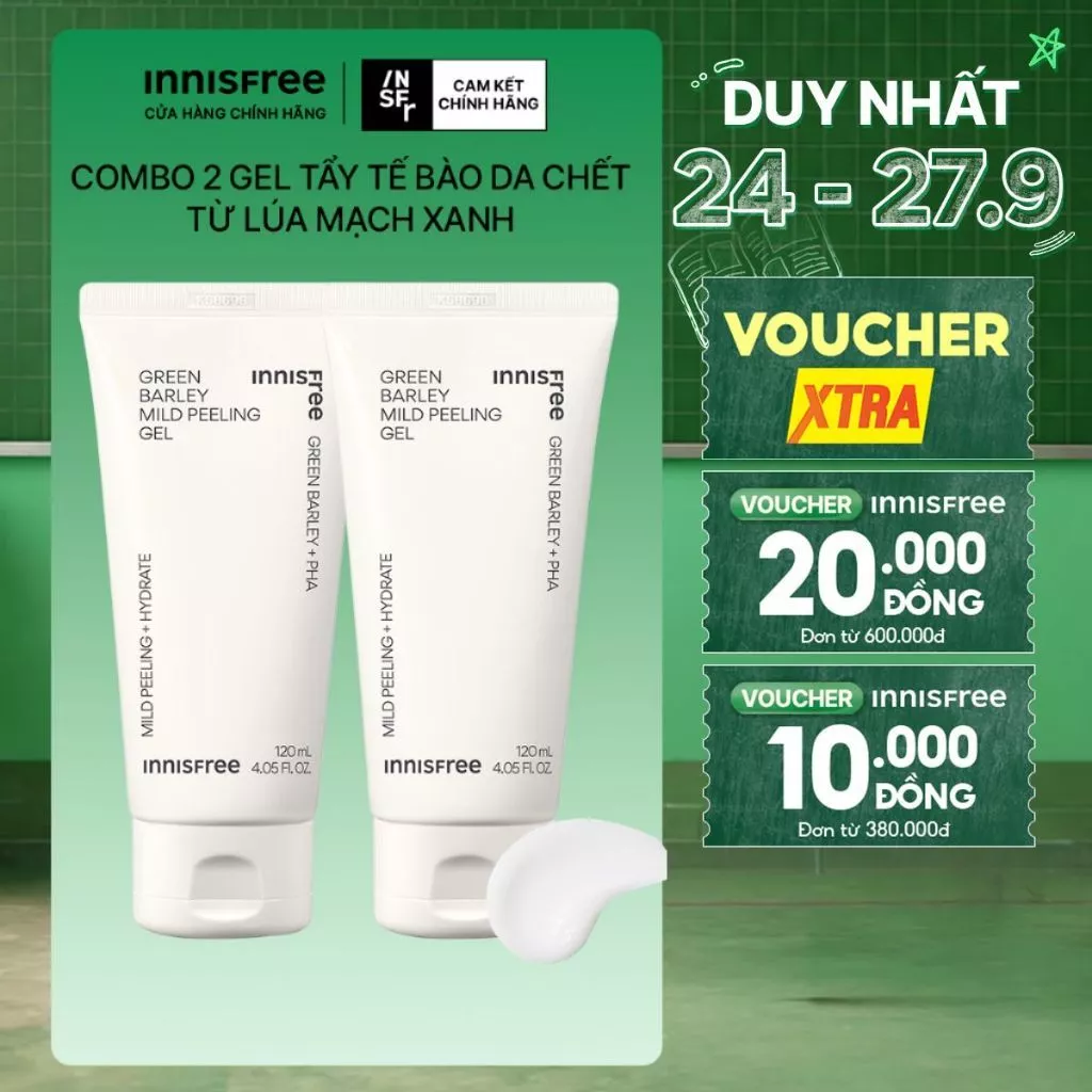 [SVIP] Bộ 2 Gel tẩy tế bào da chết từ lúa mạch xanh innisfree Green Barley Mild Peeling Gel 120mL+120mL