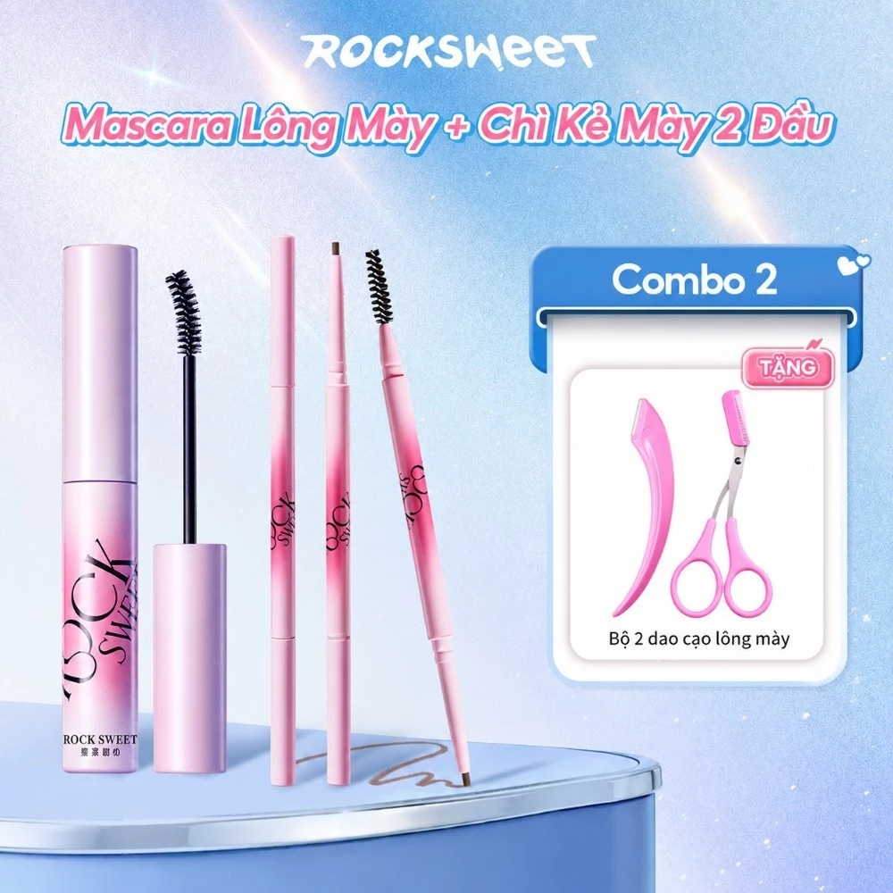 COMBO 2 ROCKSWEET MASCARA LÔNG MÀY + CHÌ KẺ MÀY 2 ĐẦU – MỀM MỊN, DỄ THOA, TẠO CHÂN MÀY TỰ NHIÊN, ĐỊNH HÌNH SẮC NÉT