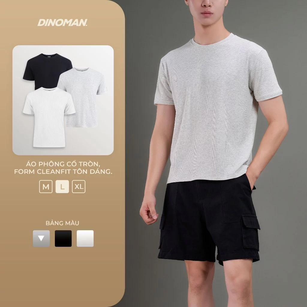 Áo Phông Cổ Tròn DINOMAN Form Cleanfit Tôn Dáng Vải Cotton Co Giãn Thấm Hút Mềm Mịn Dễ Chịu AP016