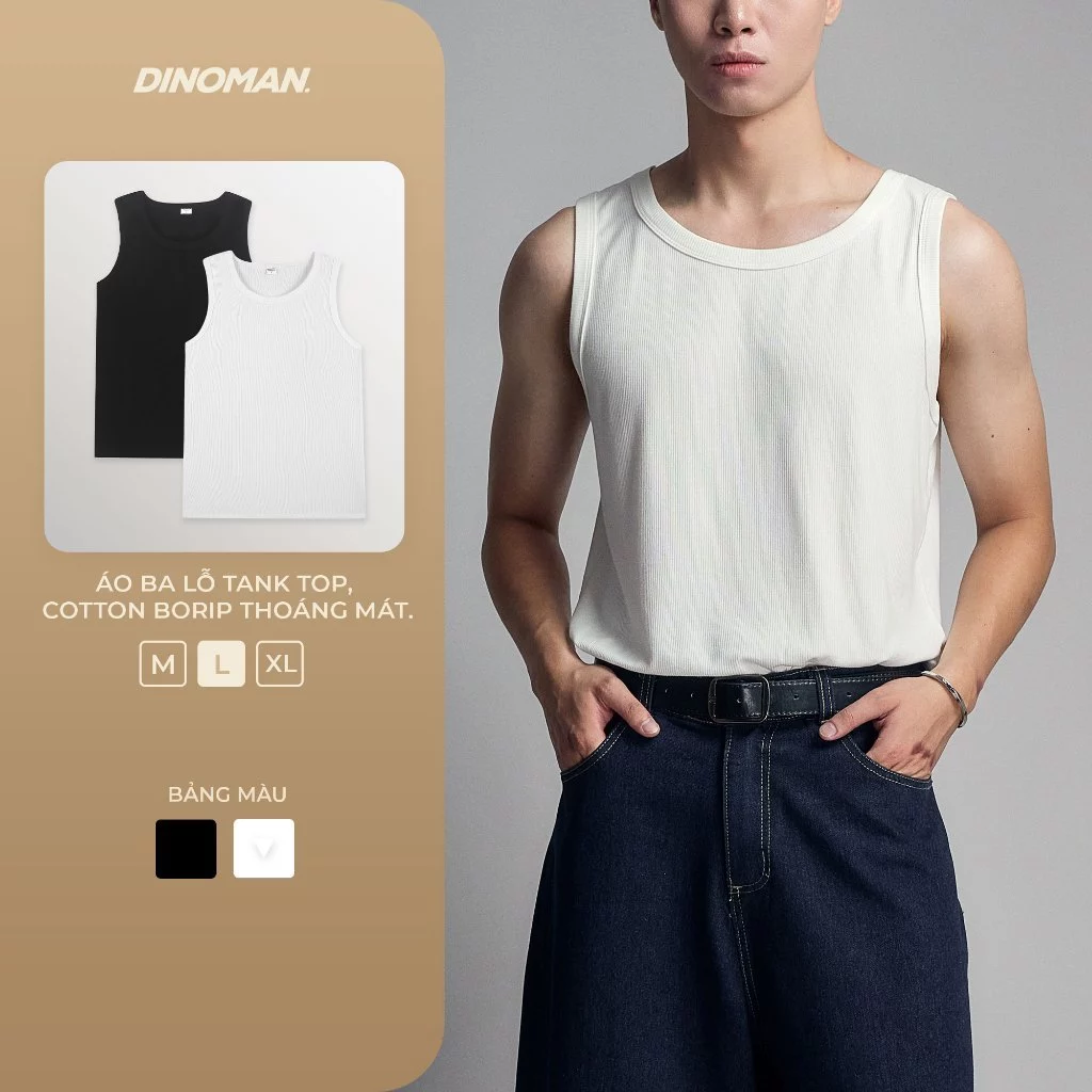 Áo Ba Lỗ Tank Top DINOMAN Cotton Borip Mềm Mại Thoáng Mát Thoáng Khí Thấm Hút Tốt ABL01