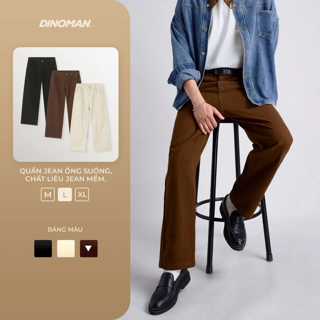 Quần Jean Ống Suông Nam Nữ Dinoman Form Straight Jeans Chất Liệu Jean Mềm - QDS02