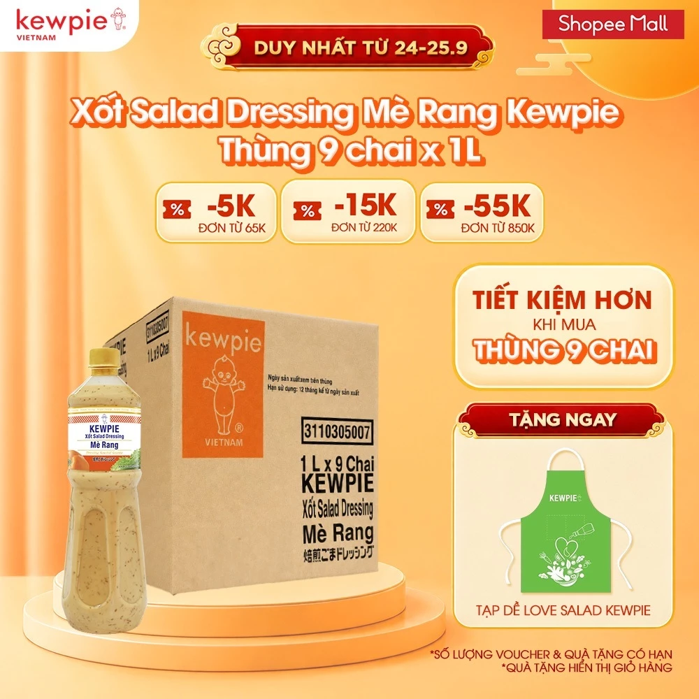 Thùng 9 chai xốt Salad Dressing Mè Rang Kewpie 1L