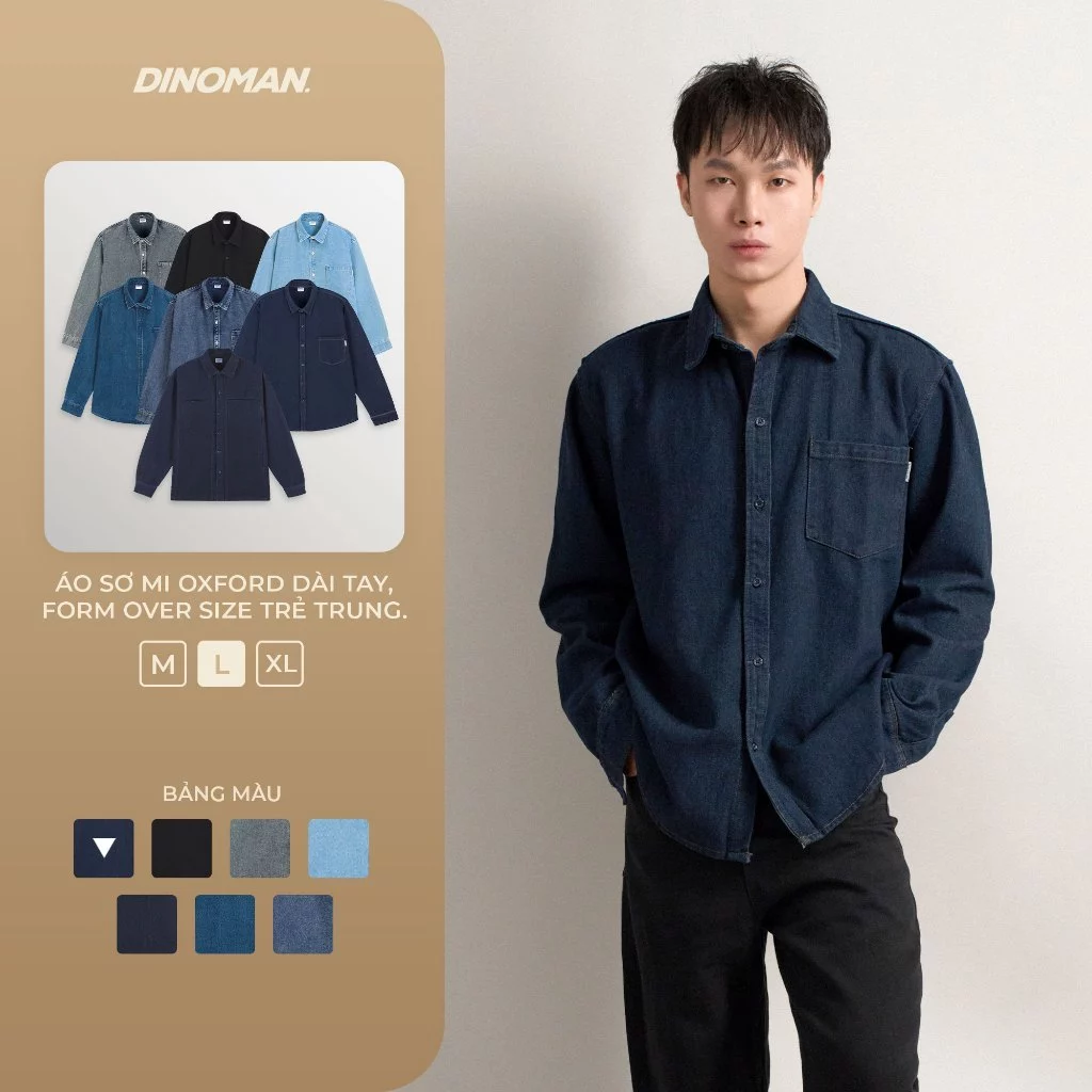 Áo Sơ Mi Denim Nam Nữ Dino x Yumi Chất Liệu Jean Cao Cấp Mềm Mịn Trẻ Trung Form Oversize Dễ Phối Đồ - SM06