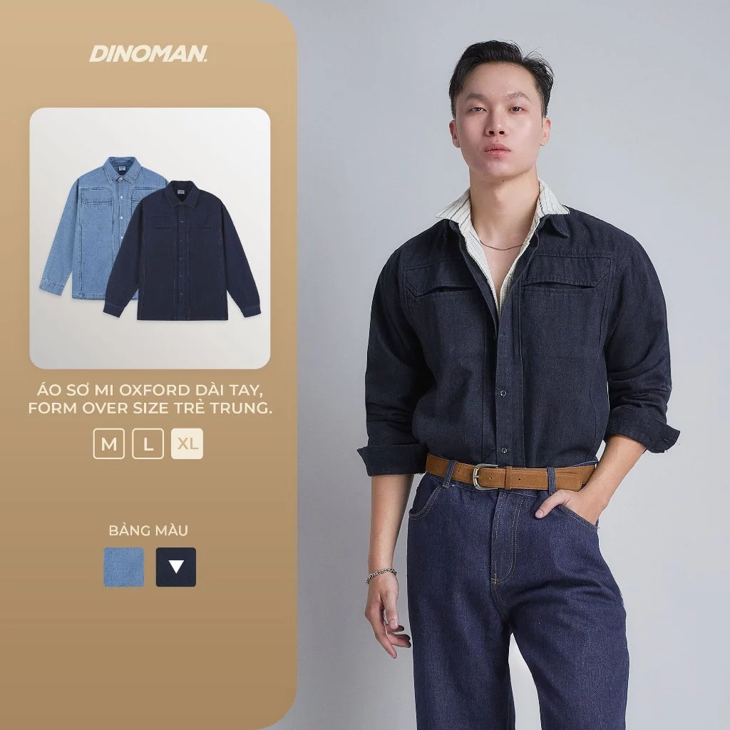 [Phiên bản đặc biệt] Áo Sơ Mi Denim Túi Ẩn DINOMAN Mềm Mịn Form Regular Trẻ Trung Tôn Dáng SM025