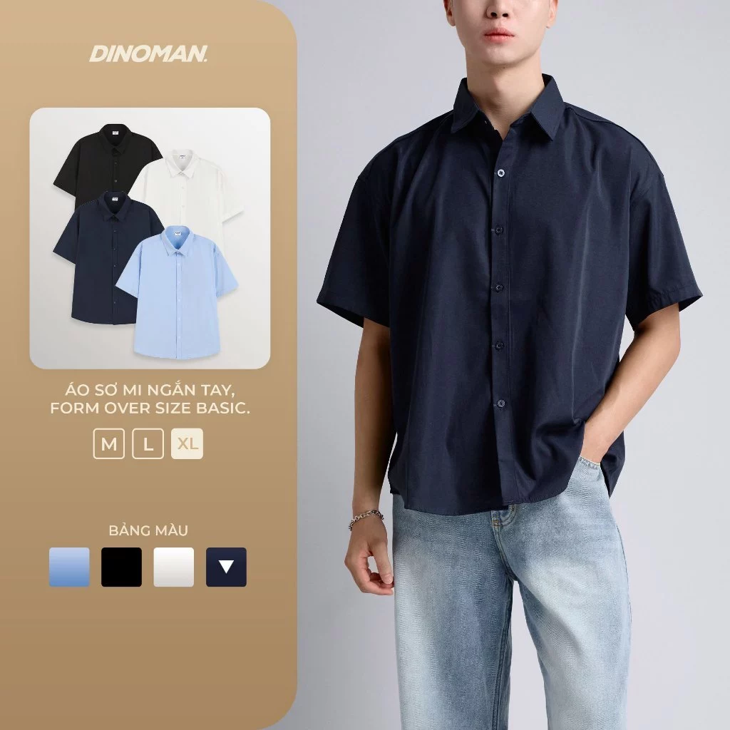 Áo Sơ Mi Ngắn Tay Dinoman x Yumi Chất Liệu Vải Cotton Thấm Hút Tốt Mềm Mại Form Over Size Basic Trẻ Trung - SM015