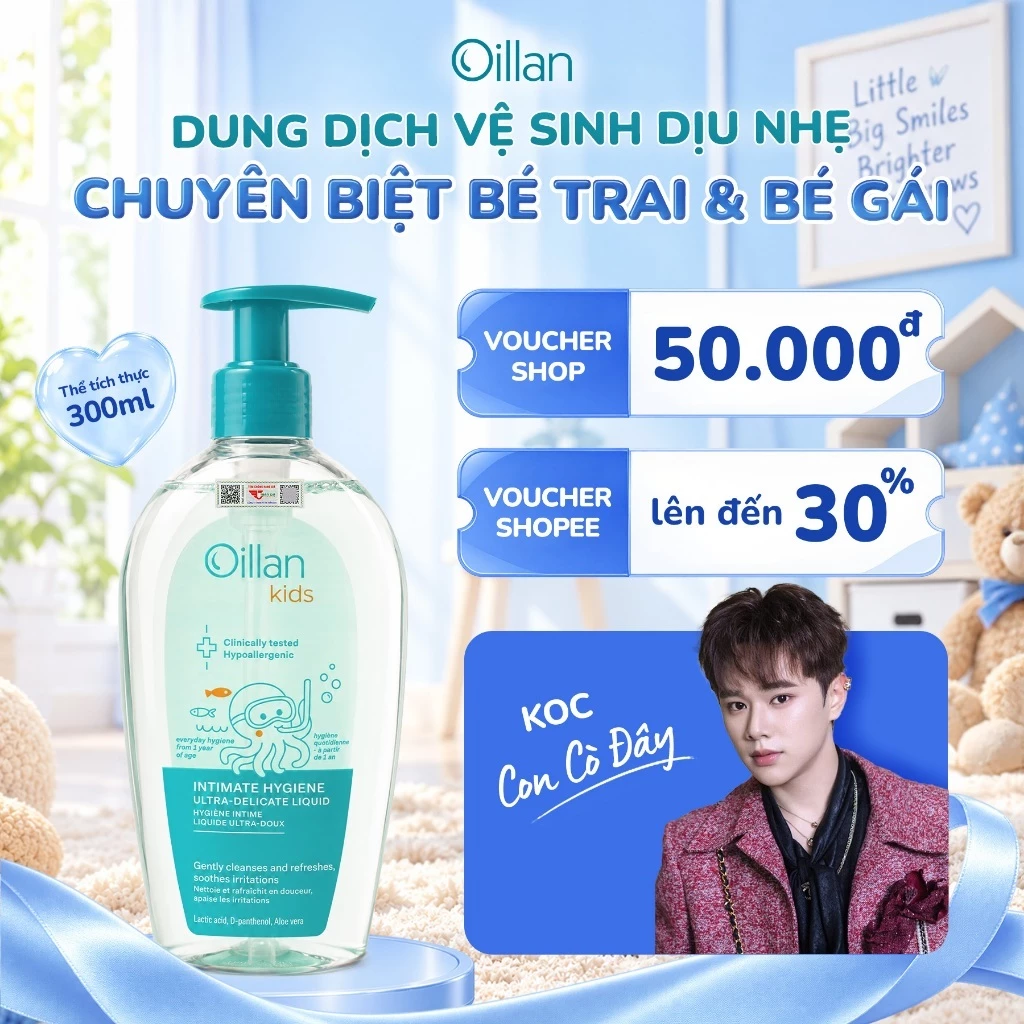 Dung Dịch Vệ Sinh Cho Bé OILLAN KIDS INTIMATE 300ml – Dịu Nhẹ, Cân Bằng pH, An Toàn Cho Bé Từ 1 Tuổi