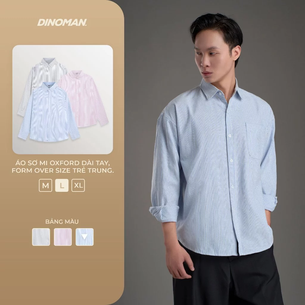 Áo Sơ Mi Oxford Dài Tay Kẻ Sọc Dino x Yumi Form Over Size Bản Cao Cấp Trẻ Trung Năng Động - SM01