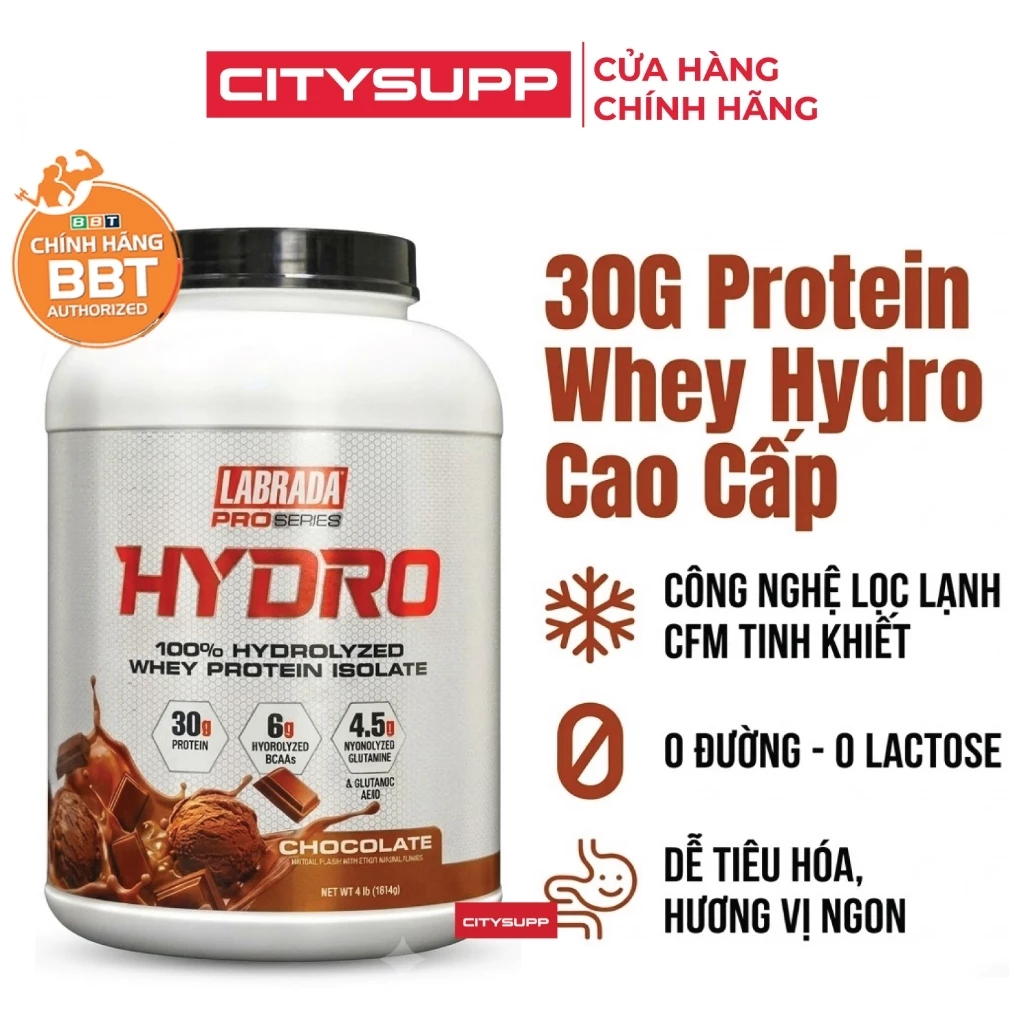 Sữa Bột Labrada HYDRO WHEY 4Lbs (48 Lần Dùng) 100% Hydrolyzed Whey Protein Isolate | CitySupp
