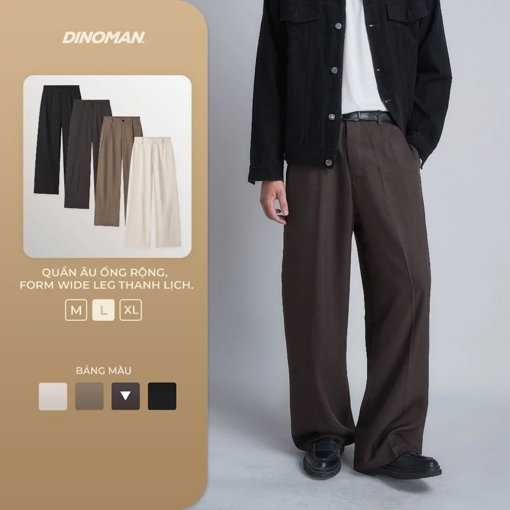Quần Âu Suông DINOMAN Form Rộng Wide Leg Thanh Lịch Tôn Dáng Đi Học Đi Làm QDS017