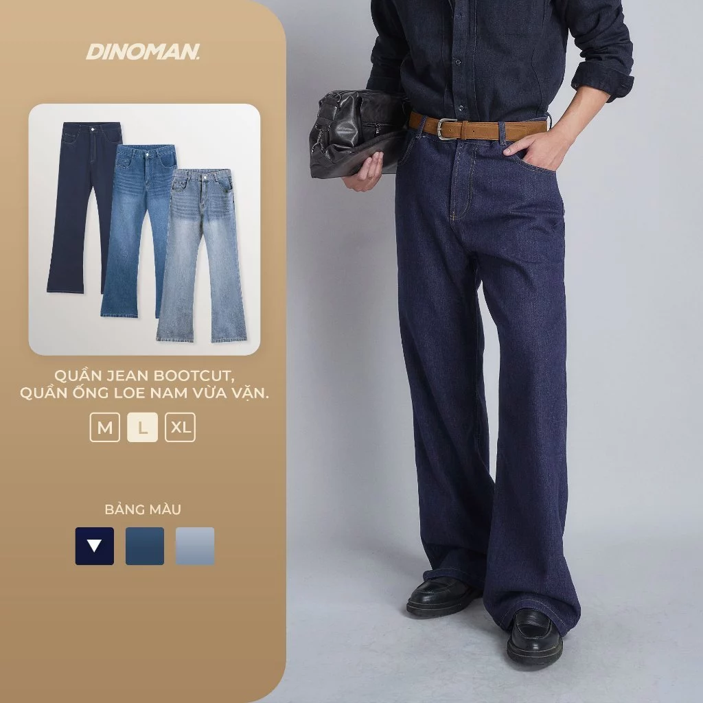 Quần Jean Bootcut DINOMAN Quần Ống Loe Nam Vừa Vặn Thoải Mái Đứng Form Tôn Dáng QDS013