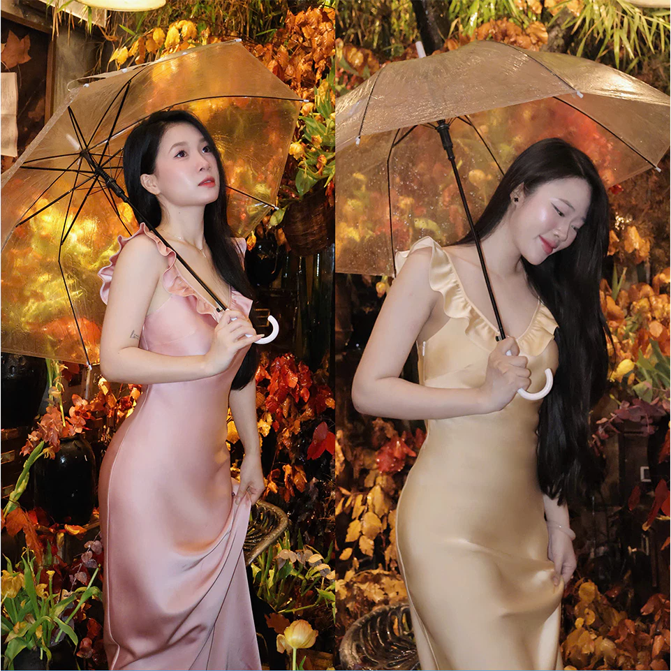 LYC FASHION - Đầm lụa 2 dây bèo, form dài có dây kéo