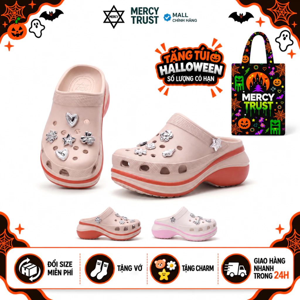 [TẶNG TÚI HALLOWEEN] Kèm Sticker, Vớ - Dép Sục Nữ MERCY TRUST RUSH MC03 PLUS Đế Độn 7cm Tôn Dáng Êm Nhẹ