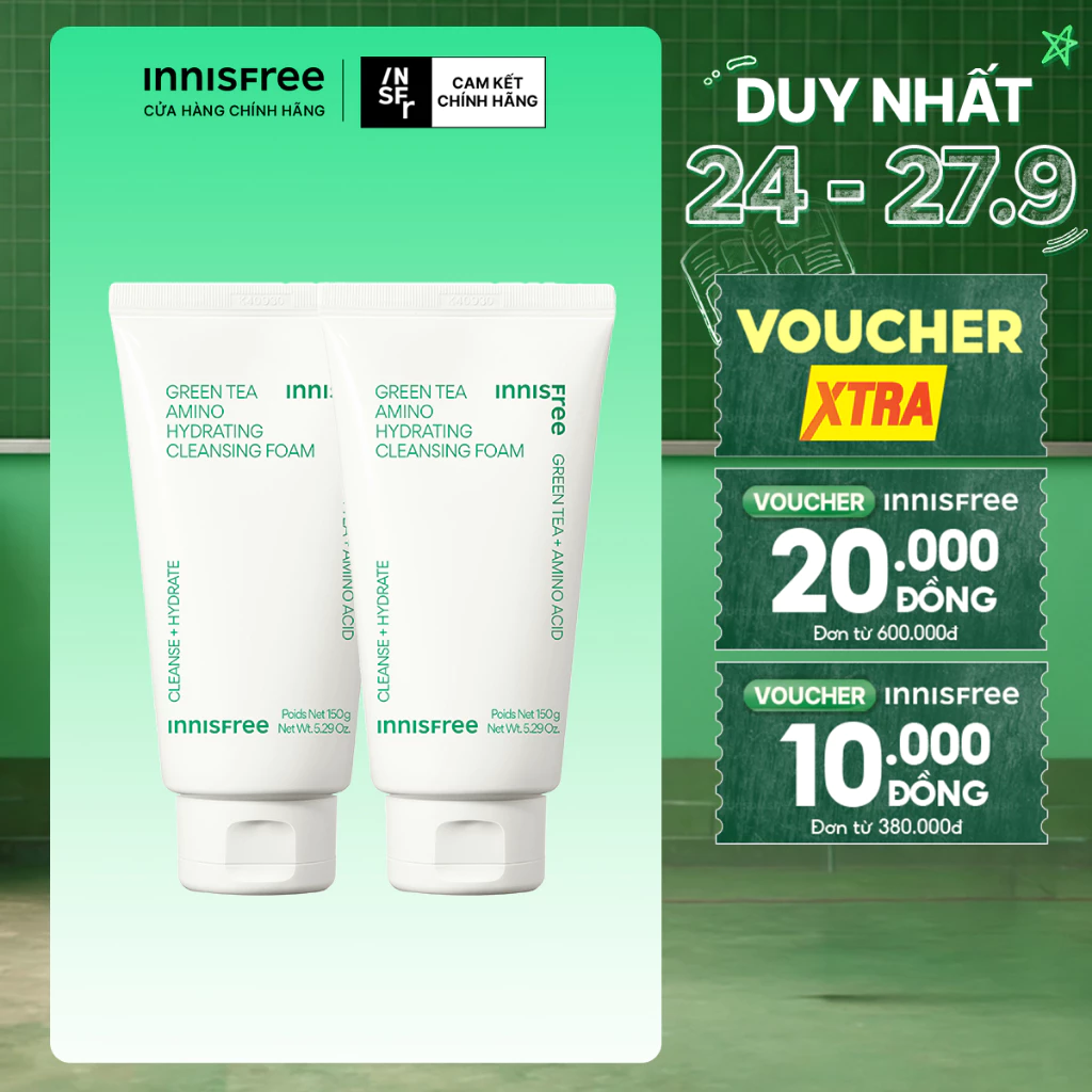 Bộ 2 Sữa rửa mặt làm sạch và cấp ẩm từ trà xanh Innisfree Green Tea Hydramino Cleansing Foam 150g