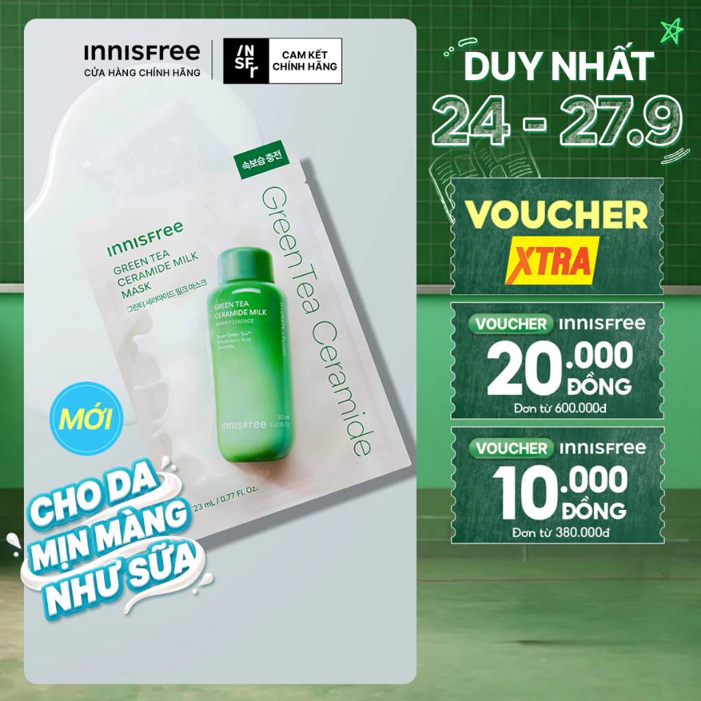 Mặt nạ trà xanh dạng sữa dưỡng ẩm chuẩn Hàn INNISFREE Green Tea Ceramide Milk K-Hydration Mask