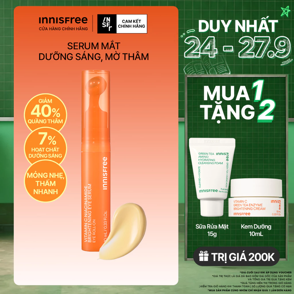 Serum Mắt Dưỡng Sáng, Mờ Thâm INNISFREE Vitamin C Niacinamide Brightening Eye Serum 10g