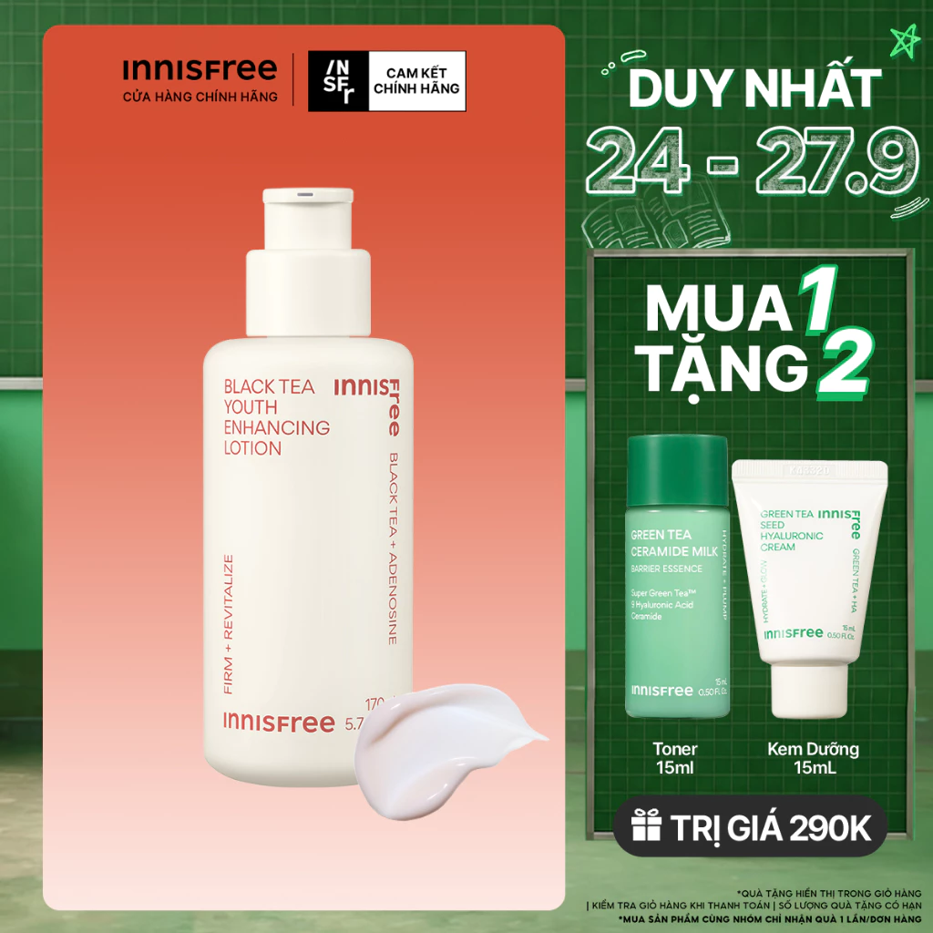 Sữa dưỡng ngăn ngừa lão hóa từ trà đen innisfree Black Tea Youth Enhancing Lotion 170ml