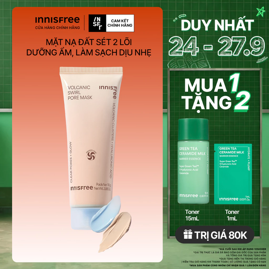 Mặt nạ đất sét lốc xoáy 2 lõi thế hệ mới INNISFREE VOLCANIC SWIRL PORE MASK 110g