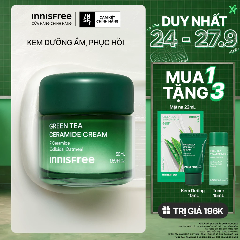 Kem dưỡng cấp ẩm, phục hồi INNISFREE Green Tea Ceramide Cream 50ML