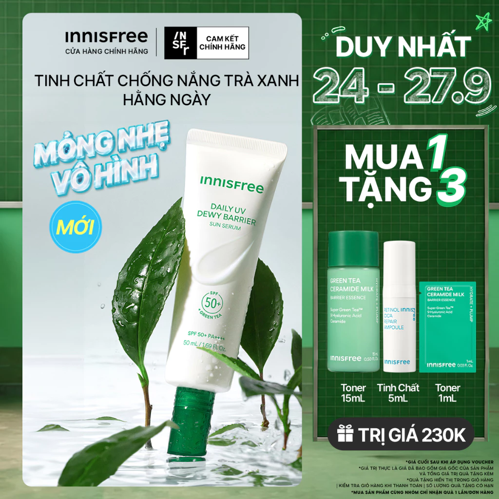 Tinh chất chống nắng Daily UV Dewy Barrier SPF 50+ PA++++ INNISFREE Daily UV Dewy Barrier