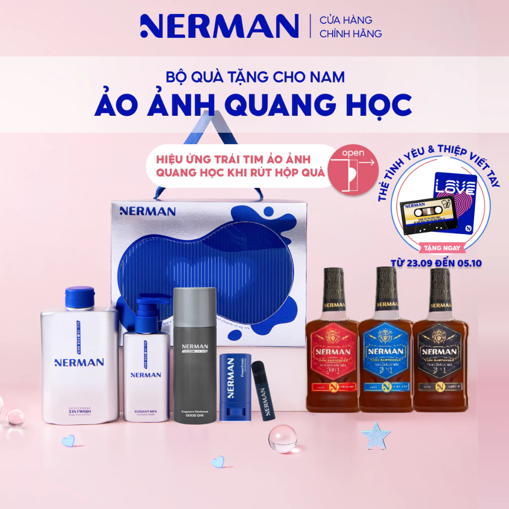 Bộ quà tặng cho nam ảo ảnh quang học Nerman - Sữa tắm gội 3in1 350ml & DDVS 100ml & Xịt khử mùi