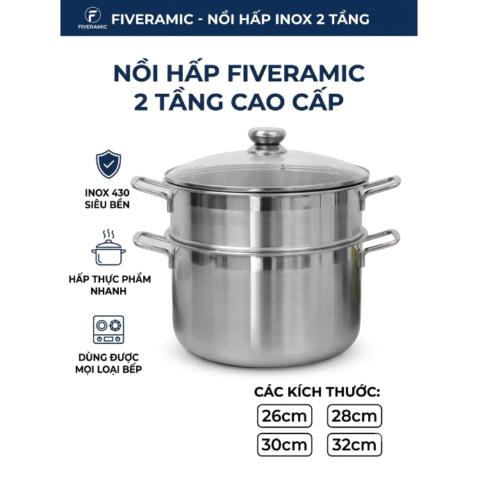 Bộ Nồi Xửng Hấp Inox Size 30Cm - 28Cm - 26Cm, Chõ Xôi, Luộc Gà 3-4Kg || Đun Nấu Mọi Loại Bếp