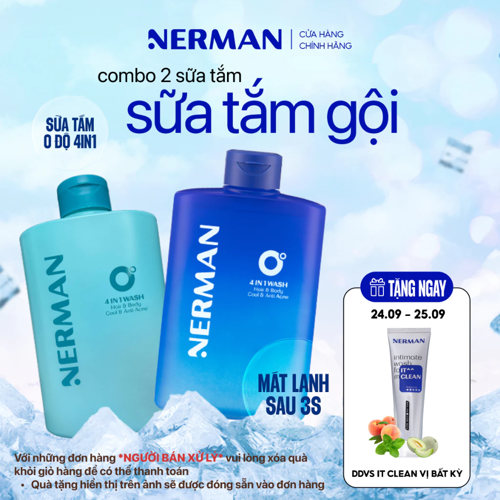 Sữa tắm gội hương nước hoa NERMAN 0 Độ 4in1 330ml Dưỡng Body Dưỡng thể