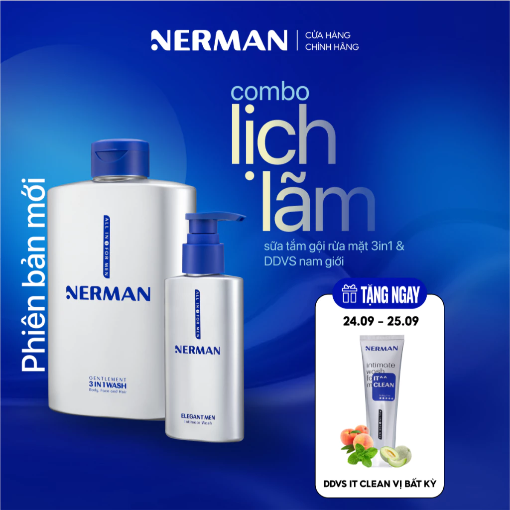 Combo lịch lãm Nerman - Sữa tắm gội cho nam 350ml & Dung dịch vệ sinh nam giới 100ml