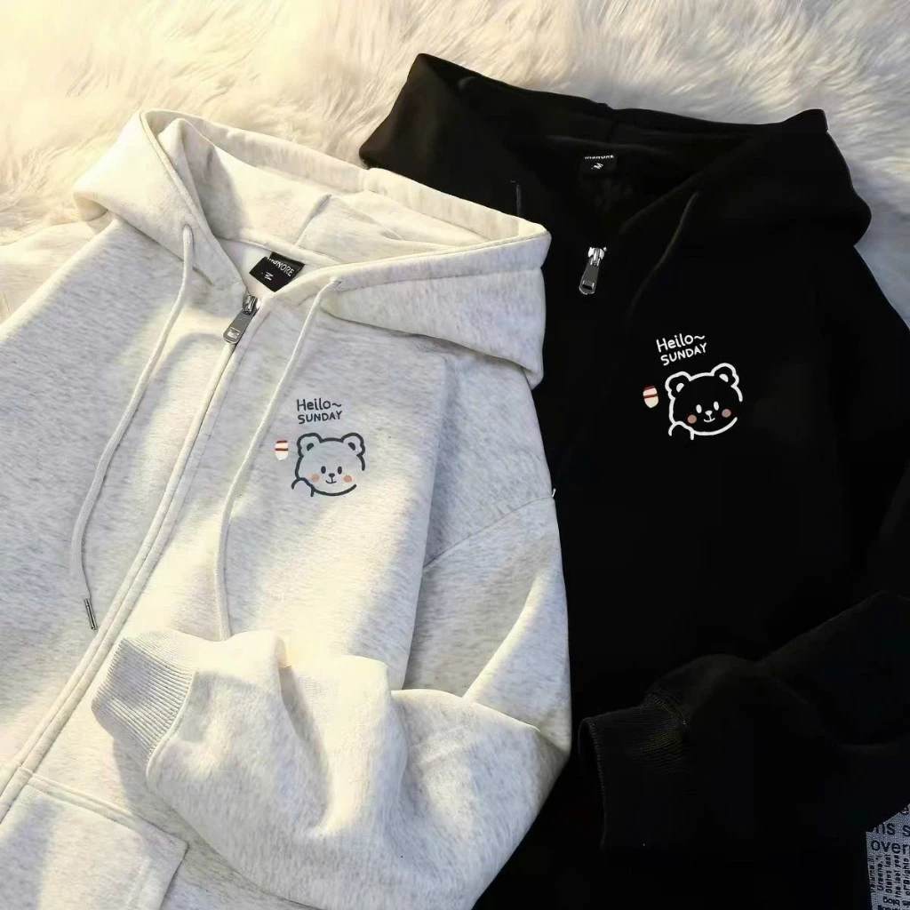 Áo Khoác Hoodie Zip From Rộng Heilo SunDay Áo Khoác Nỉ Bông Nam Nữ Có Mũ Dày Dặn Không Bai Xù