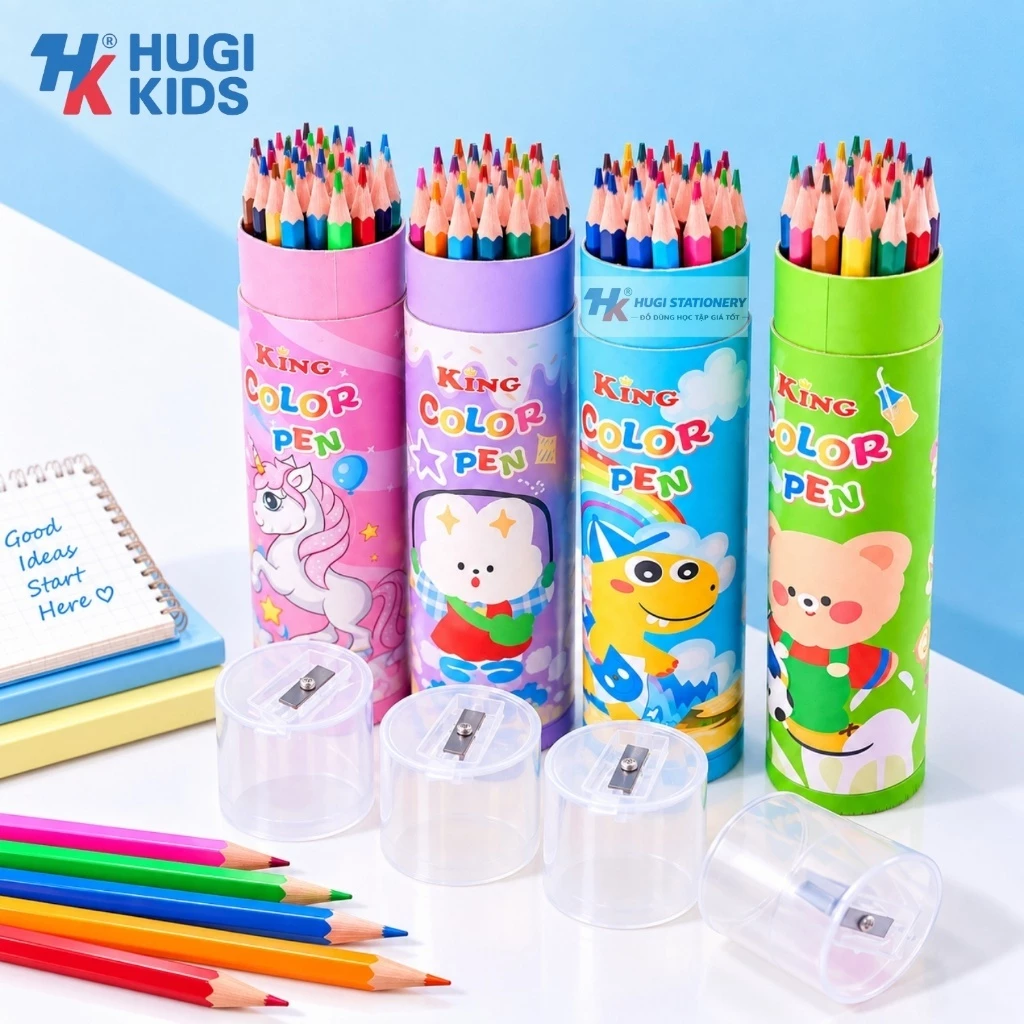 Ống 12/18/24/36 Bút Chì Màu – Màu Tươi, Tô Mịn, Kèm Gọt Chì Trên Nắp