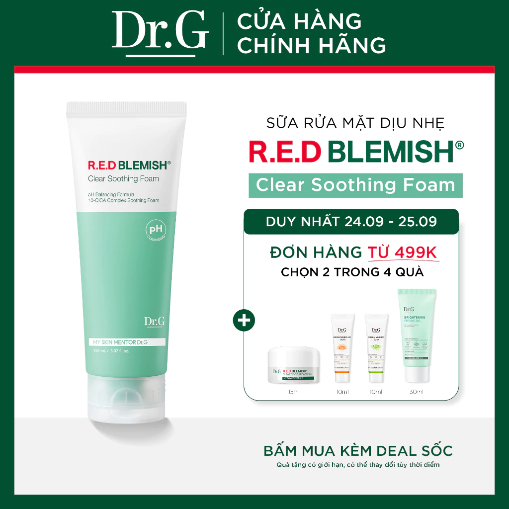 Sữa rửa mặt dịu nhẹ Dr.G pH R.E.D Blemish Clear Soothing Foam DrG 150ml