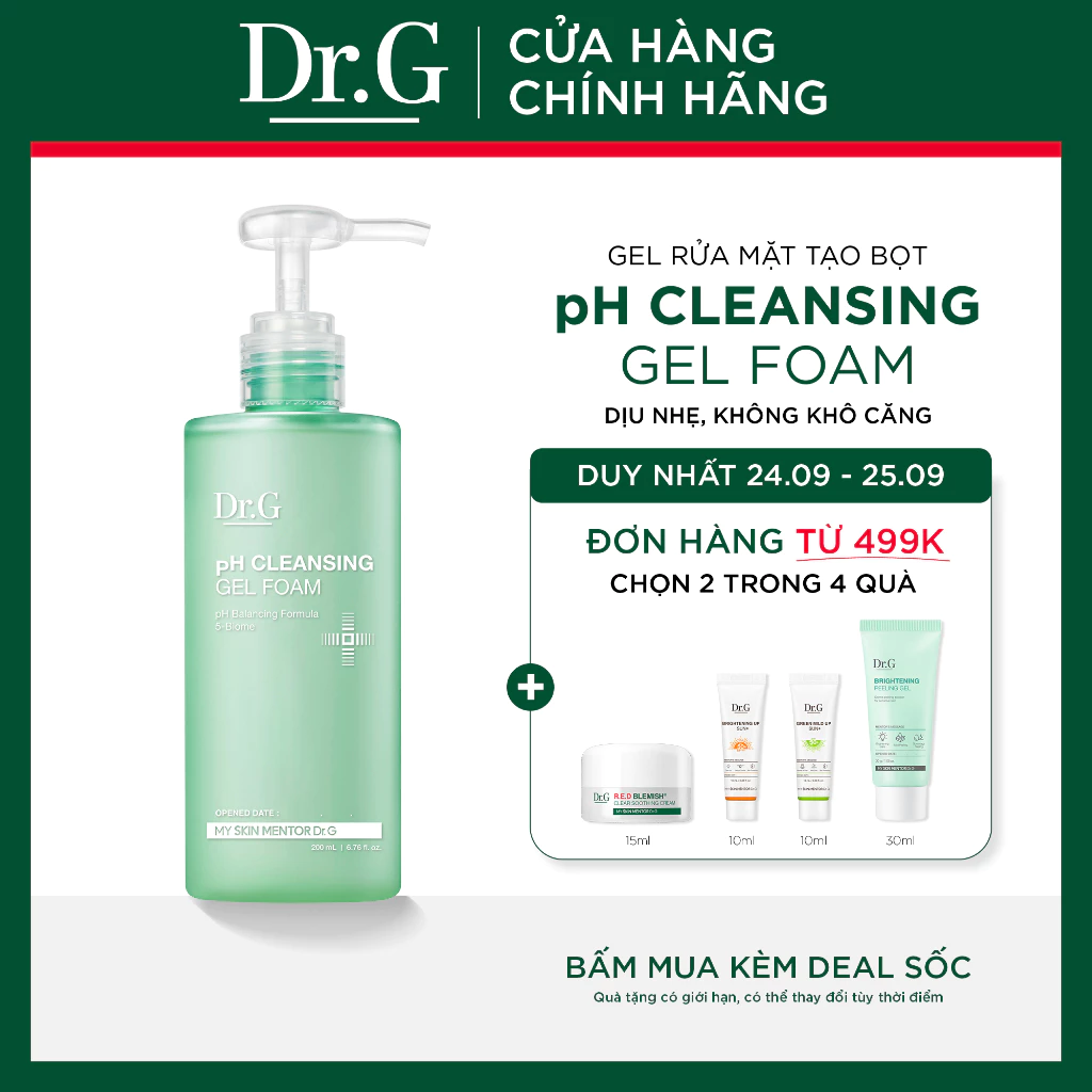 Gel rửa mặt tạo bọt dịu nhẹ Dr.G pH Cleansing Gel Foam DrG 200ml