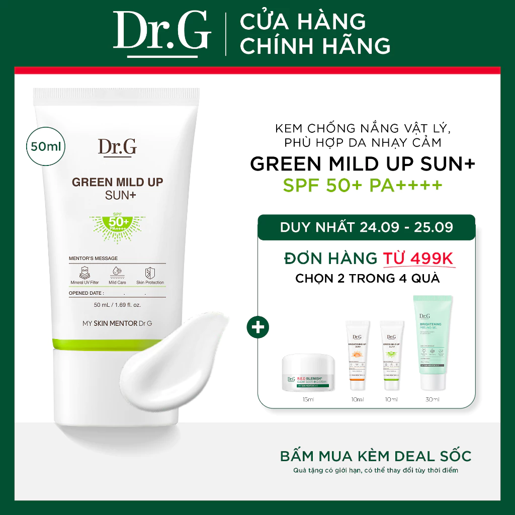 Kem chống nắng vật lý Dr.G Green Mild Up Sun+ DrG 50ml