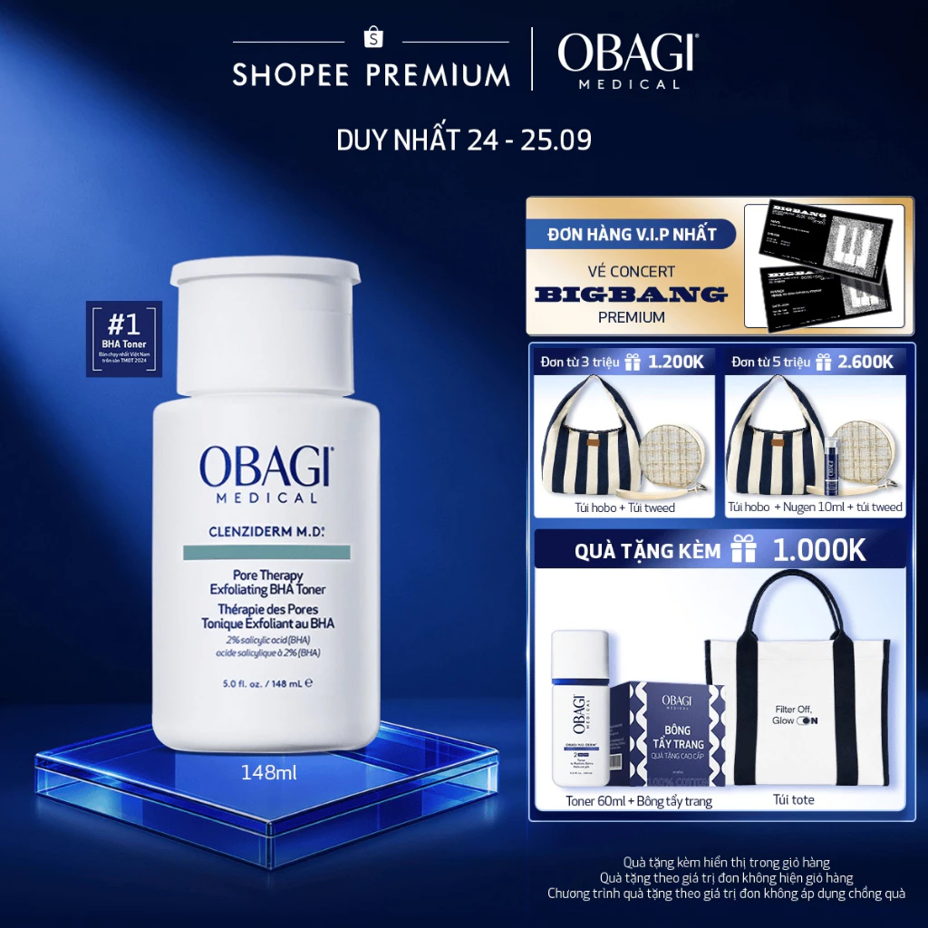 [Voucher SVIP 18%] Toner tẩy tế bào chết, làm sạch mụn BHA Obagi Clenziderm M.D. Exfoliating 148ml
