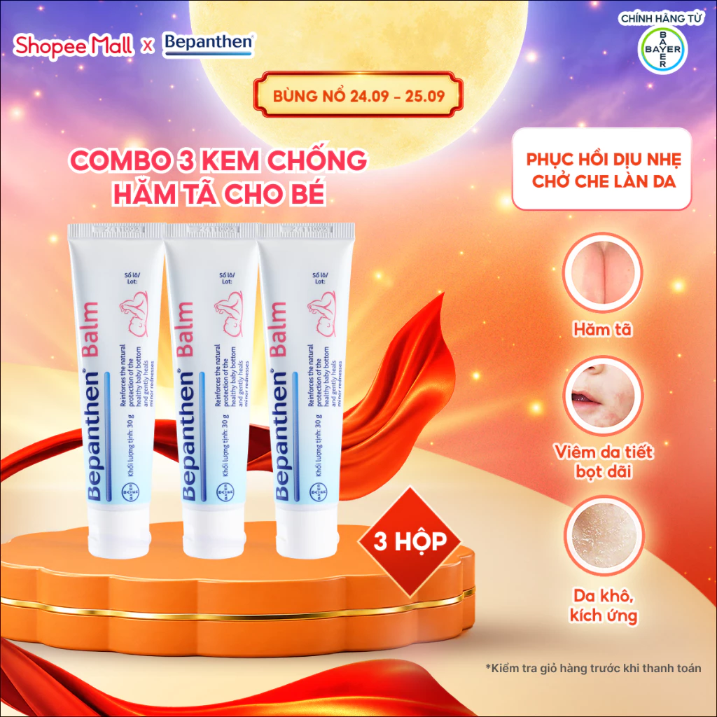 Combo 3 tuýp kem chống hăm Bepanthen Balm dạng kem mỡ 30g/tuýp