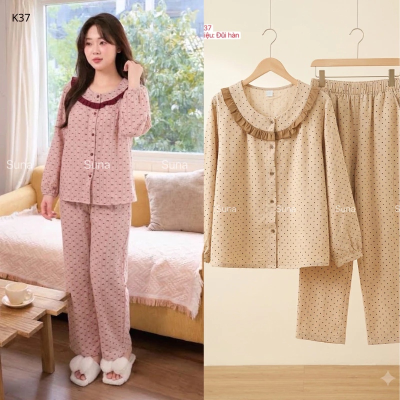 K37- Bộ Pijama Nữ Dáng Dài  Cổ Bèo Tay Dài Quần Dài,Chất Đũi Vân Mây Mềm Mại Sales