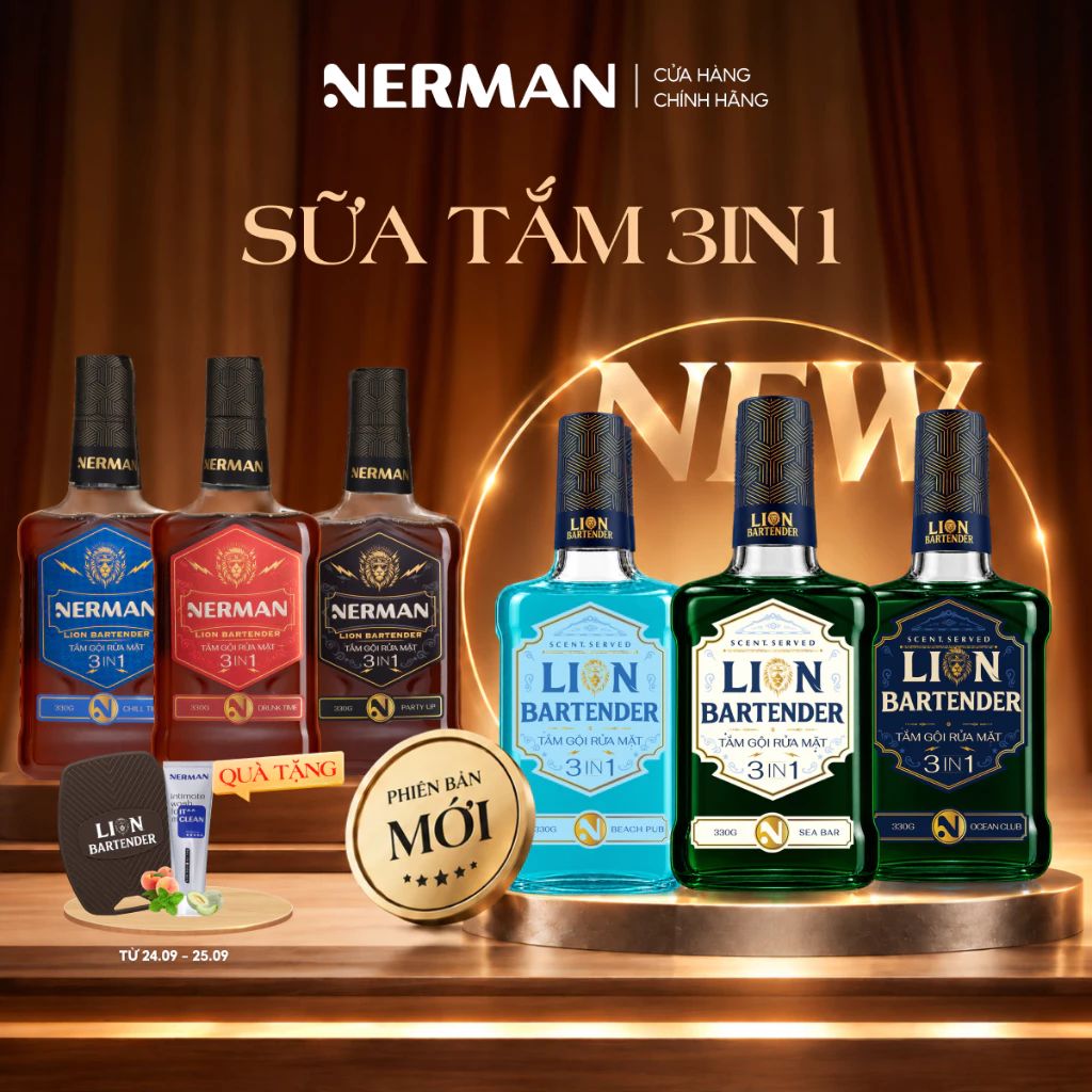 Sữa tắm gội rửa mặt 3in1 Nerman Lion Bartender 330g