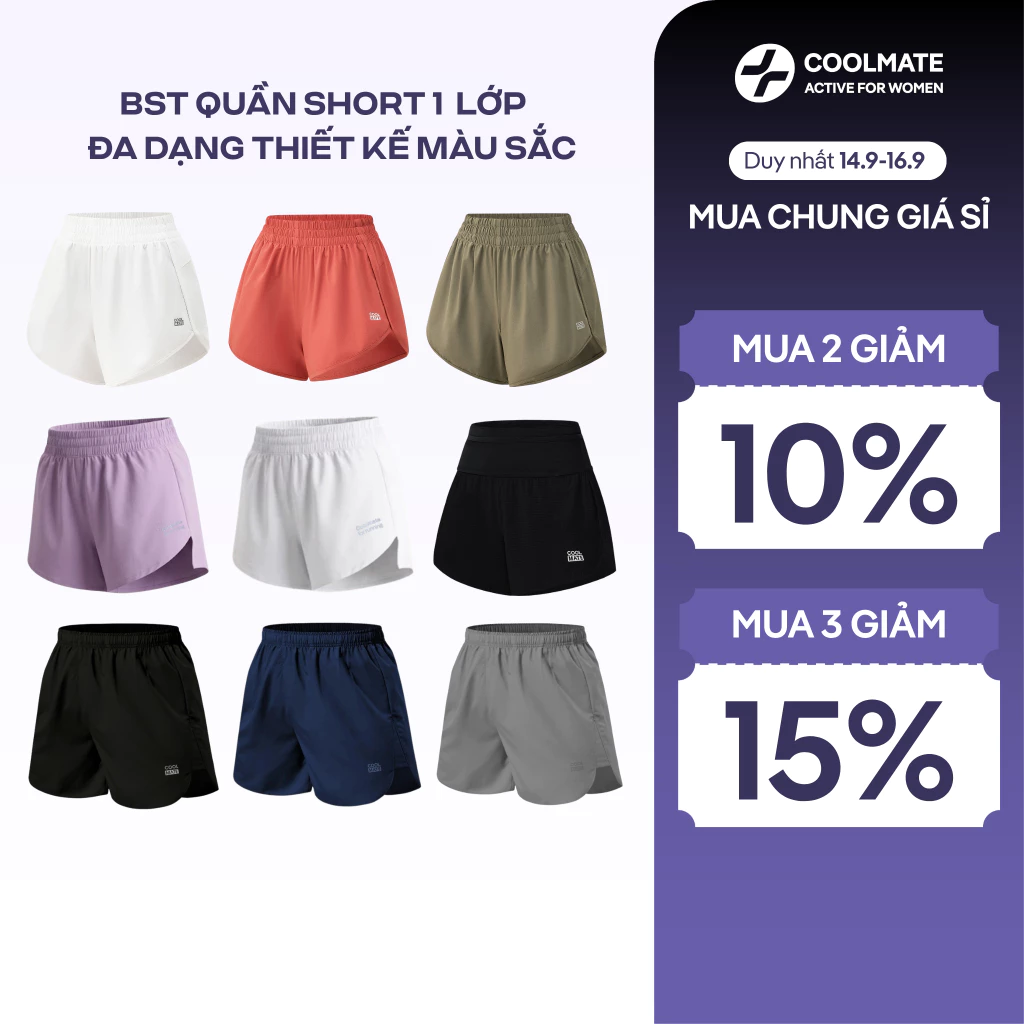 [MUA 2 GIẢM 10%]BST Quần Short 1 lớp Coolmate Nữ mặc hàng ngày chơi thể thao co giãn thoáng khí đa dạng thiết kế màu sắc