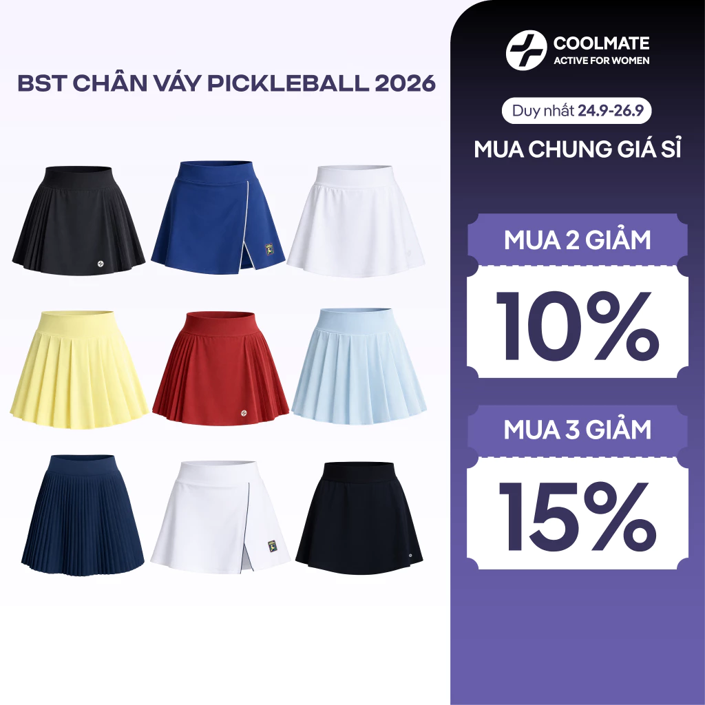 [MUA 2 GIẢM 10%] BST chân Váy thể thao đi chơi Pickleball Nữ mềm mại thoải mái từng cử động Coolmate