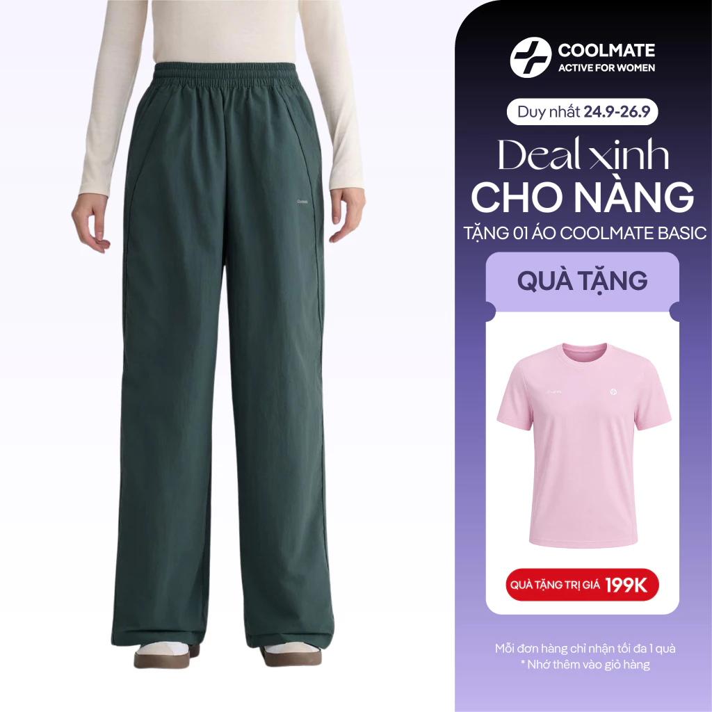 [MUA QUẦN TẶNG ÁO] Quần thể thao Nữ quần gió dáng dài Track Pants Windbreaker nhẹ trượt nước - Coolmate Active For Women