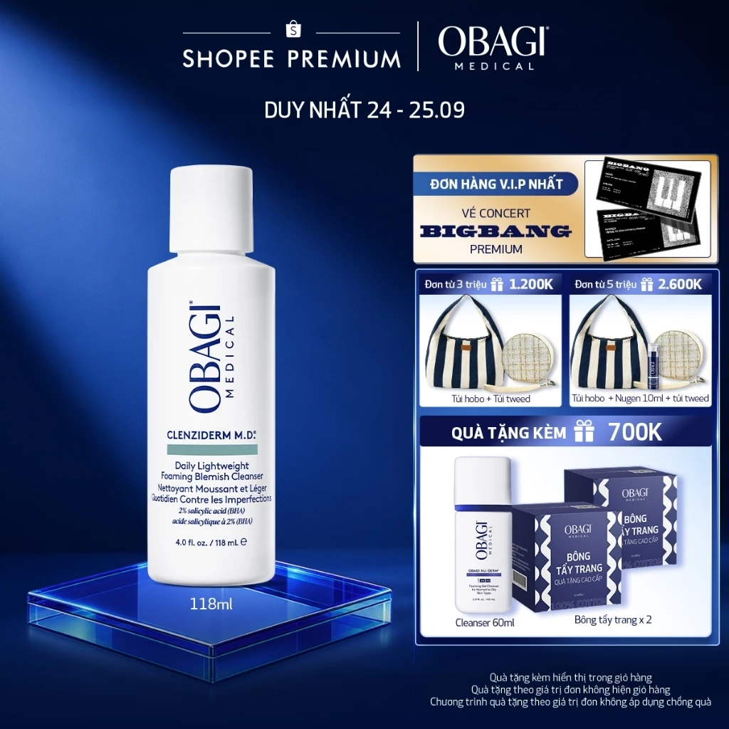 [HSD 08/2027] Sữa rửa mặt Obagi Medical Clenziderm M.D. Daily lightweight Foaming Blemish Cleanser 118ml