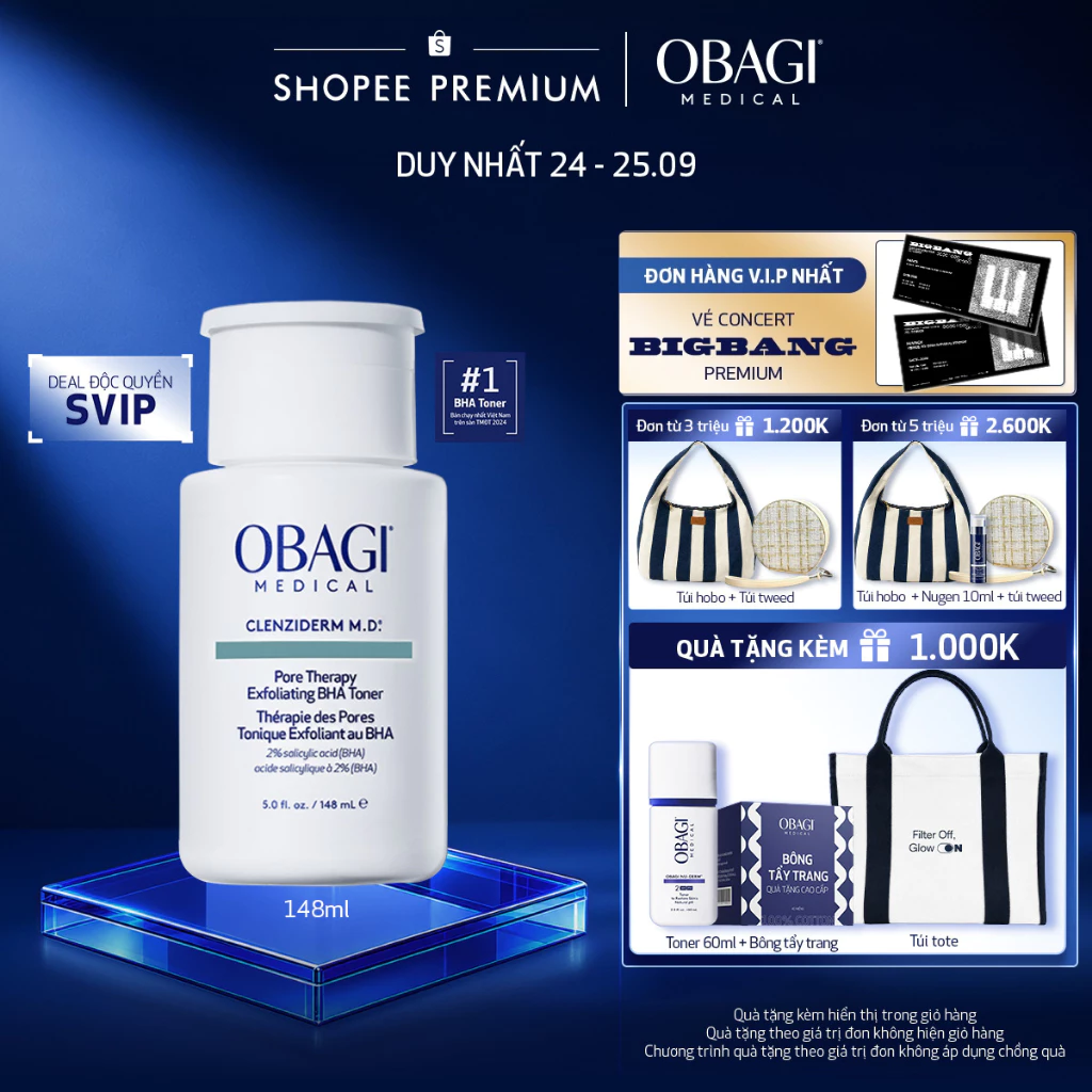 [Deal Độc Quyền SVIP][PHIÊN BẢN MỚI] Toner BHA giảm mụn Obagi Medical Clenziderm M.D. Pore Therapy Exfoliating BHA 148ml