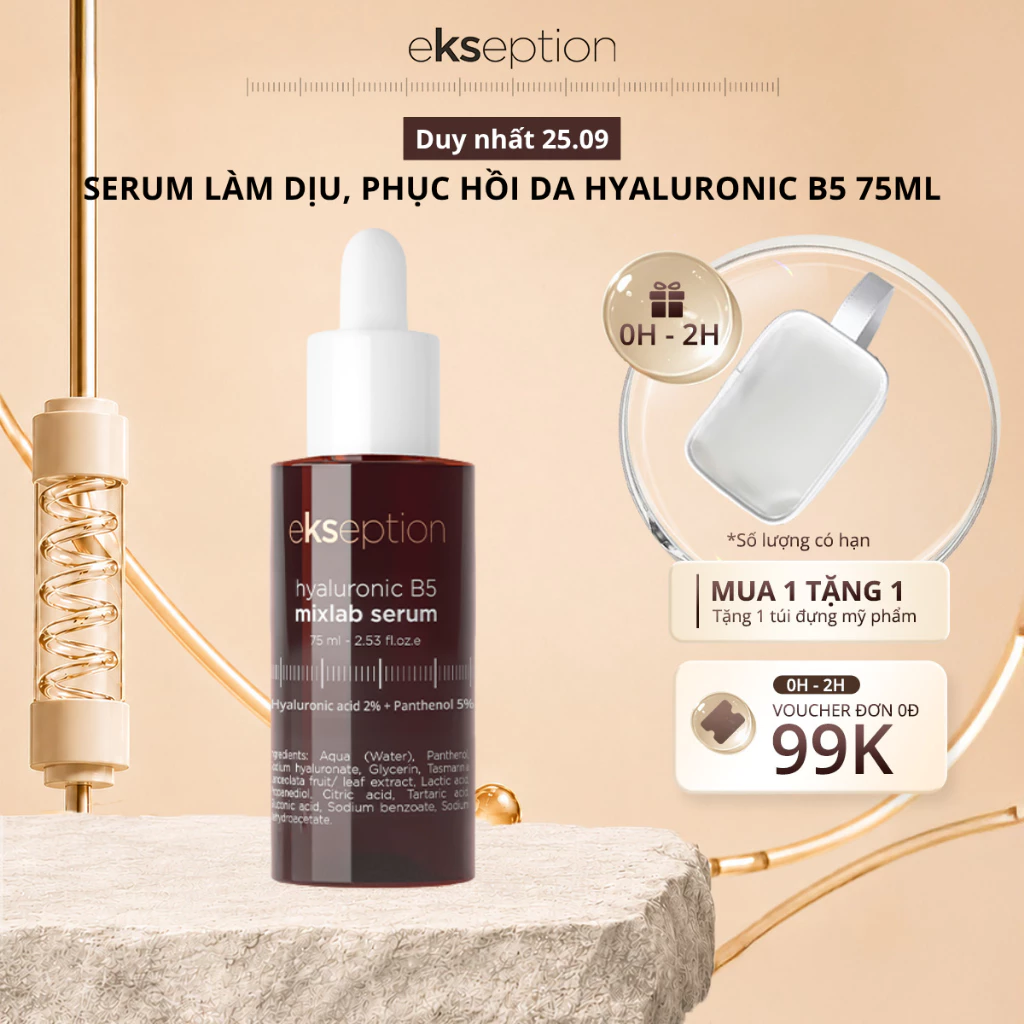 Serum Hyaluronic B5 Mixlab Ekseption, HA + 5% B5 dưỡng ẩm phục hồi da 75ml không gây bết dính