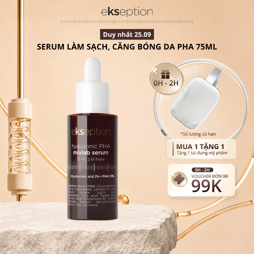 Pre-Serum Hyaluronic PHA Mixlab 2% PHA 5% EKSEPTION 75ml dưỡng ẩm da, giúp da sáng và căng mọng