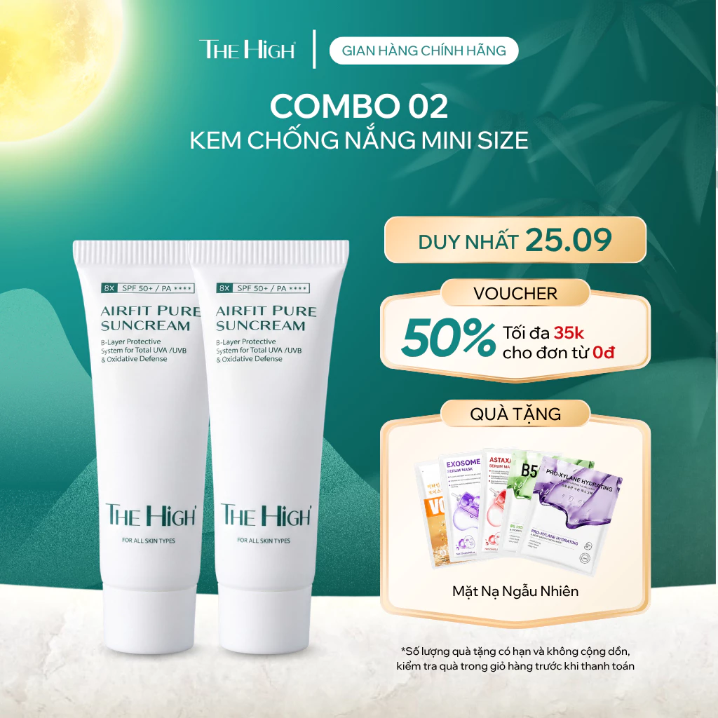 [MUA LÀ CÓ QUÀ]Combo 2 Kem Chống Nắng Mini Nâng Tông The High Airfit Sun Cream SPF50+PA++++ Kiềm Dầu Lên tới 16h