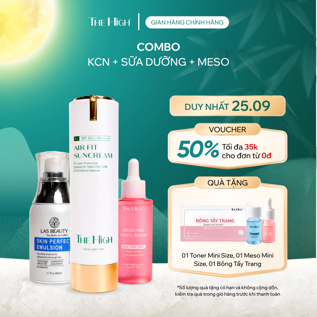 [MUA LÀ CÓ QUÀ] Combo Chăm Sóc Da Toàn Diện Cao Cấp The High - Kem Chống Nắng, Sữa Dưỡng Ẩm & Serum Meso Căng Bóng