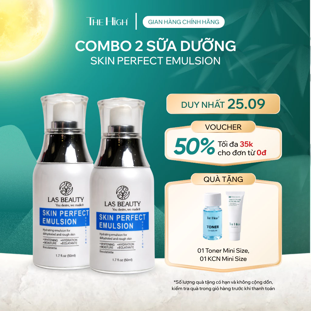 [MUA 2 TẶNG 1 MINI SIZE] Combo 2 Sữa Dưỡng Ẩm Skin Perfect Emulsion Rong Nho Dưỡng Trắng Ngày Đêm The High 50g