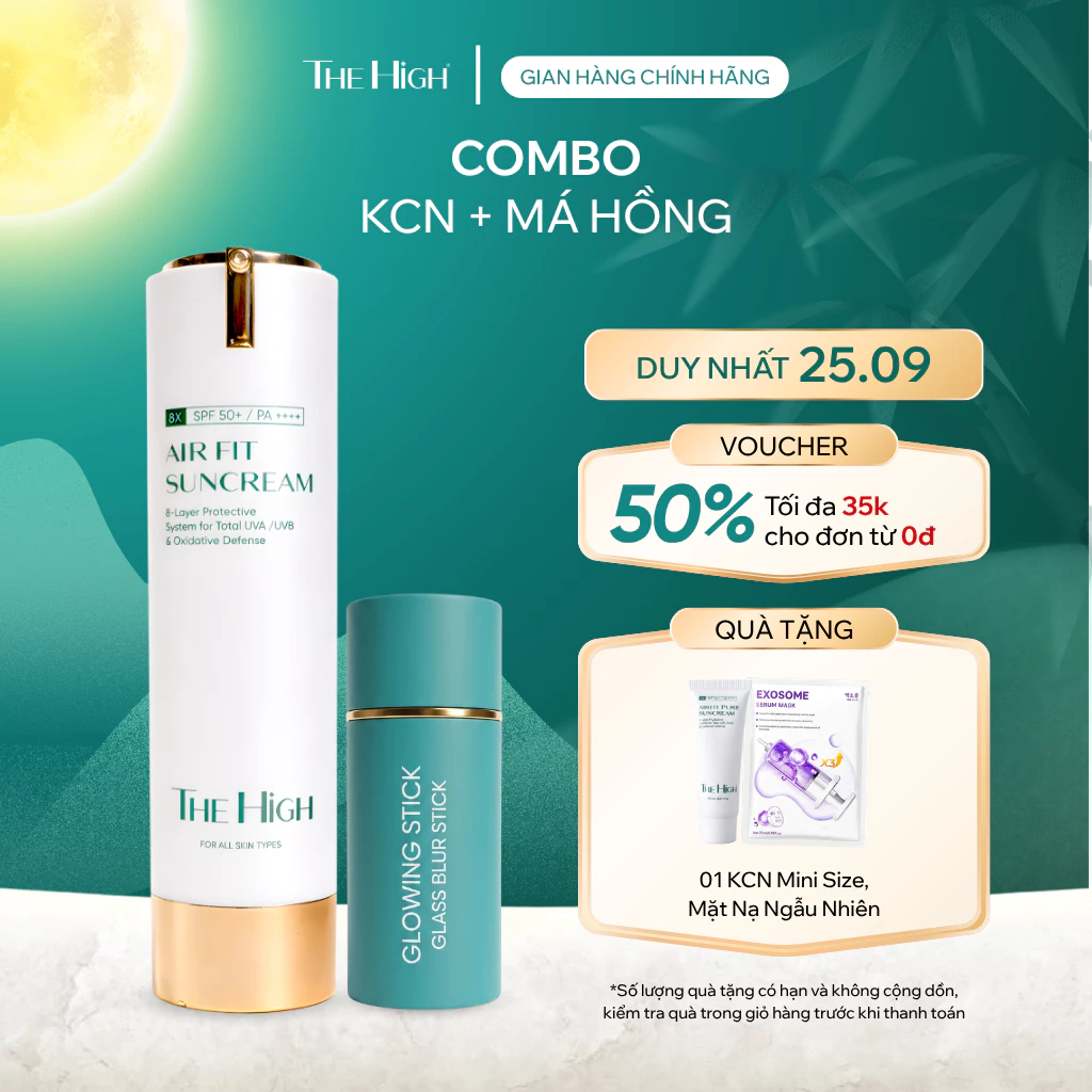 [MUA LÀ CÓ QUÀ]Combo Kem Chống Nắng 40ml & Má Hồng Glowing Stick 7g Hỗ Trợ Bảo Vệ, Tạo Hiệu Ứng Hồng Tự Nhiên The High