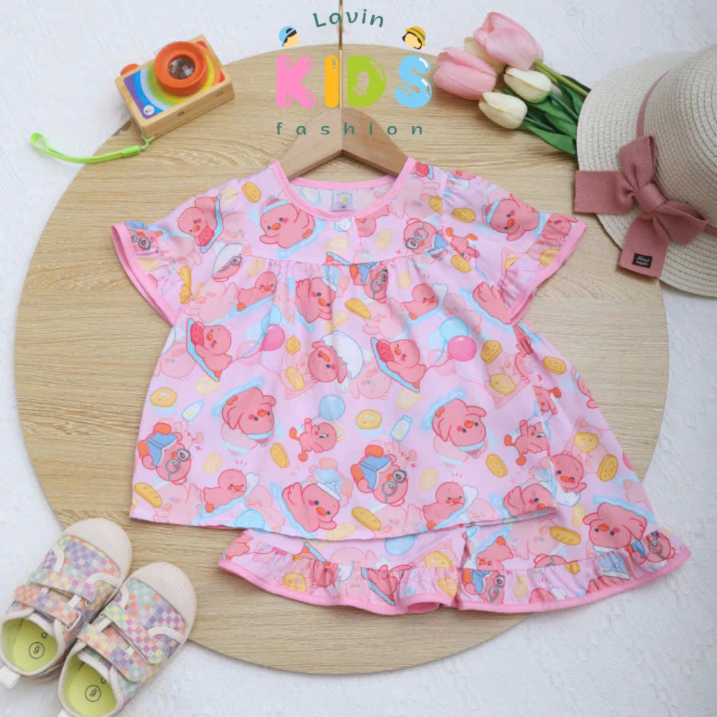Bộ tole lanh bèo phối viền áo viền quần cho bé gái cho size 7-18kg- Lavin Kids